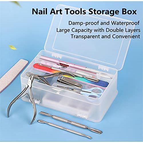 Plastic Nail Art Tools Organizer Nail Brushes Container Case Manicure Tools Holder Double Layers Large Capacity Nail Tools Storage Box (transparent)