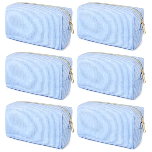 Aileam 6PCS Bridesmaid Proposal Gifts Corduroy Blue makeup bag bulk for Wedding Party Favors Bachelorette party decorations Toiletry Organizer Bag Cosmetic Case Gift