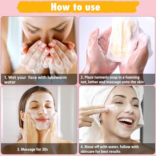 Lemon Kojic Acid Soap, Lemon Turmeric Bar with Vitamin C for Face, Body Hands, Turmeric Soap for Dry Sensitive Skin 2 Bars