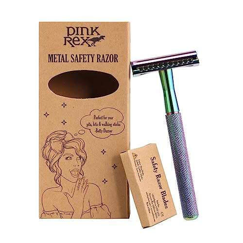 Women's Double Edge Safety Razor Eco-Friendly Includes 10 Razor Blades (Rainbow Chrome)
