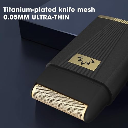 Roziapro Double Metal Foil Shaver Waterproof Close Shave Electric Razor Portable Beard Foil Shaver for Men, Gifts for Men (Gold)