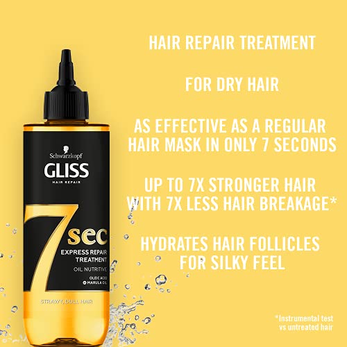 Schwarzkopf Gliss 7 Seconds Express Trattamento Riparazione Dei Capelli Olio Nutritivo, Maschera Istantanea per Capelli Spenti e Secchi, 200 ml, Confezione da 1