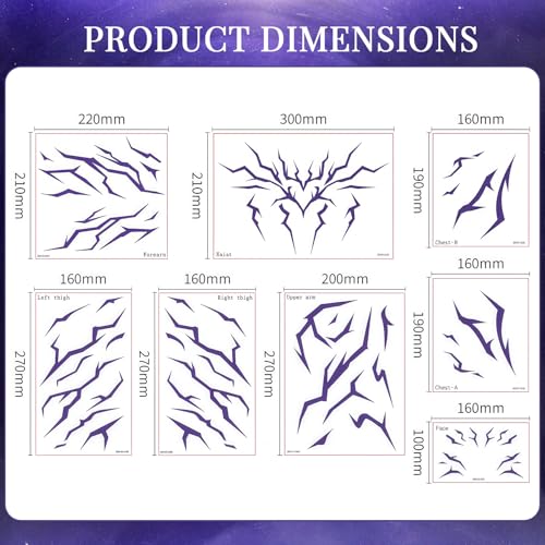 Movie Hunter Temporary Tattoos,8 Sheets Halloween Tattoo Dance Cosplay Purple Fake Tattoos Stickers Prop, Cosplay Accessories for Hunters Party Makeup, Cosplay Events Halloween Parties