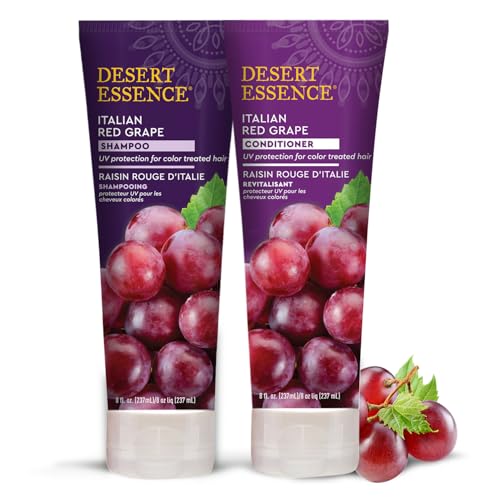 Desert Essence Italian Red Grape Shampoo & Conditioner Bundle - 8 Fl oz - Color-Protective Shampoo formulated with Resveratrol, Organic Grape Seed aAntioxidant Rich, Organic Sea Kelp Nettle Extracts,