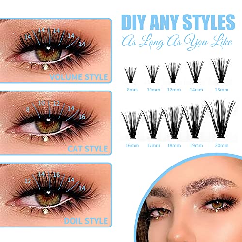 Natural Lash Clusters Eyelash Clusters 280 PCS D Curl Lash Clusters Eyelash Extensions Soft&Natural Individual Lashes Mink Cluster Lashes DIY At Home Lash Extension Clusters (30D/40D-D, 8-16mm)