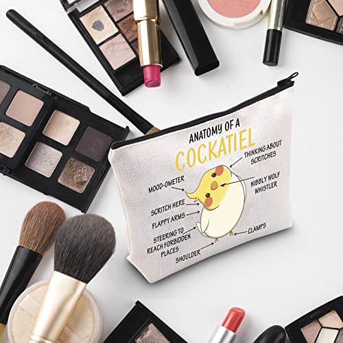 G2TUP Cockatiel Lover Gift Anatomy Of A Cockatiel Makeup Bag Cockatiel Owner Cosmetic Bag Parrot Lover Gift Bird Gift Zipper Travel Bag (Anatomy Of A Cockatiel White Bag)