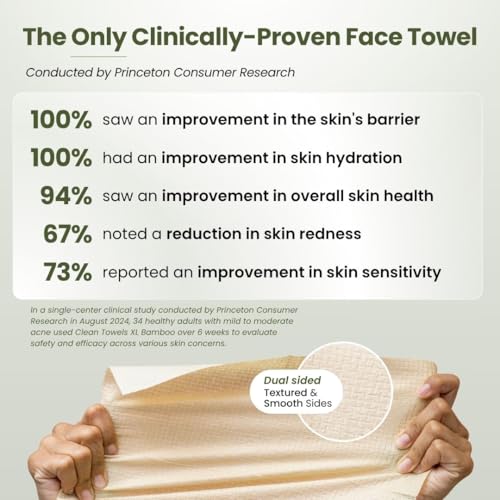 Clean Skin Club Bamboo Viscose Clean Towels¢ç XL 100% USDA Biobased Face Towel, Disposable Face Towelette, Makeup Remover Dry Wipes, Ultra Soft, 50 Ct, 2 Pack