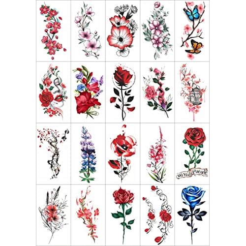 Flower Series 20 Sheets Color Temporary Tattoos for Women and Girls Fake Tattoo Stickers