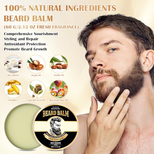 Beard Grooming Set With Beard Oil, Conditioner, Balm, Shampoo Wash, 0.25MM Roller, Beard Brush, Comb, Scissor, Bag, Christmas Birthday Valentines Day Gifts for Men