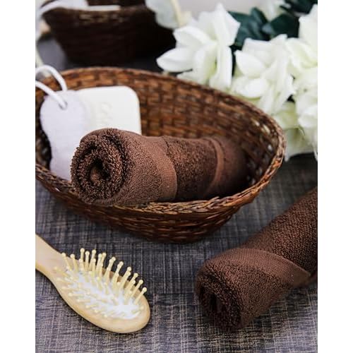 13x13 | Premium Washcloth Set | Absorbent, Ring Spun, Washcloths, Hand towels for Bathroom, 100% Cotton, Face Towels, fingertip towels, Soft, For Daily Use (Pack of 4) (Dark Brown, 13x13)