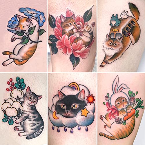 30 Sheets Hand Arm Clavicle Temporary Tattoo Stickers Cute Japanese Style Cat for Men Women Teens