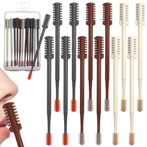 12 Pcs 2 in 1 Nasal Hair Cutter 2026 Upgrade Design Double Sided Nose Hair Trimmer for Men Women Portable 360¡Æ Rotating Manual Nose Nasal Knife Soft Cleaning Brush Box Package (Multicolor)