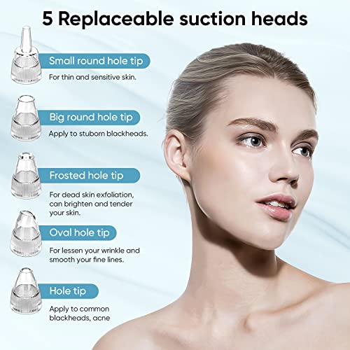 Blackhead Remover Pore Vacuum for Face & Nose ? Deep Cleansing Blackhead Remover Tools with 3 Suction Levels, 5 Replaceable Tips, USB Rechargeable Pore Cleaner