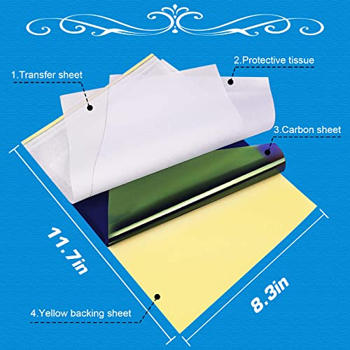 CINRA 20Pcs Tattoo Practice Skin with 20Pcs Transfer Paper, Tattoo Fake Skin and Tattoo Stencil Paper Kit Including Double Sided Skin and Tattoo Tracing Paper for Tattoo Practice Tattoo Kit Supplies