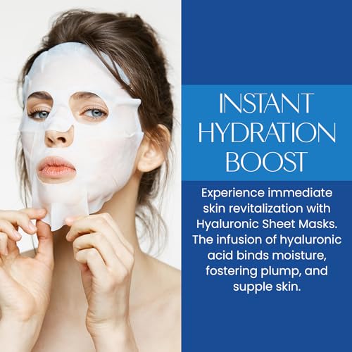 Hyaluronic Acid Sheet Face Mask - Skin Firming, Anti-Aging, Moisturizes & Plumping - Dermatologist Tested, Cruelty-Free Korean Skincare for All Skin Types - Pack of 5