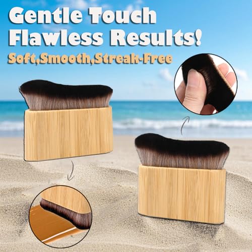 Self Tanning Mitt and Kabuki Brush 2 in 1 Set Double Sided Velvet Glove with Non Slip Grip and Ergonomic Applicator for Streak Free Sunless Tan Body Face