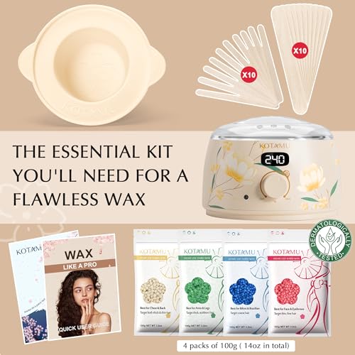 KOTAMU Waxing Kit for Women & Men, Wax Warmer for Hair Removal, Digital Wax Kit with Silicone Pot£¬Ideal for Face Eyebrow Arm Legs Armpit &Sensitive Skin, Bloomy Waxing Machine for Home Salon Use