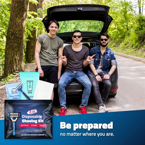 On-the-Go Shaving Kit ? Disposable Razor, Shaving Cream, Washcloth & Aftershave Wipe ? Travel Friendly, Grooming Essentials for Hygiene when on the Go - Black (3)