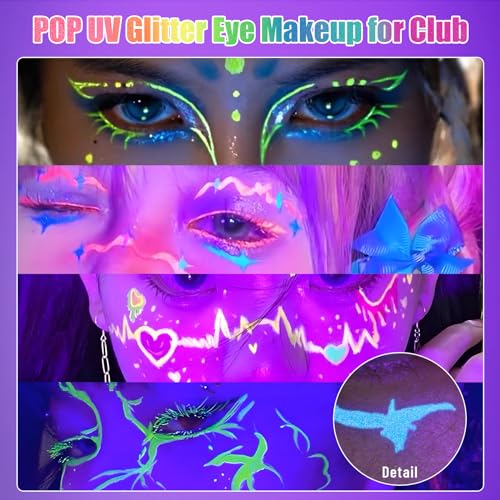BOBISUKA 7 Colors Neon Eye Liner: UV Glitter Liquid Eyeliner Pencil - Colorful Waterproof Eyeshadow - Rainbow Smudge-proof Eye Makeup Pen Set For Halloween, Party And Birthday