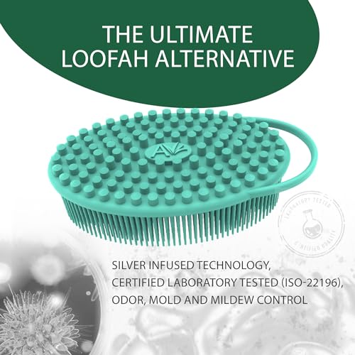 Avilana Silver-Infused Green and Dark Gray Silicone Body Scrubber Bundle - Earthy and Sleek Dual-Tone Set