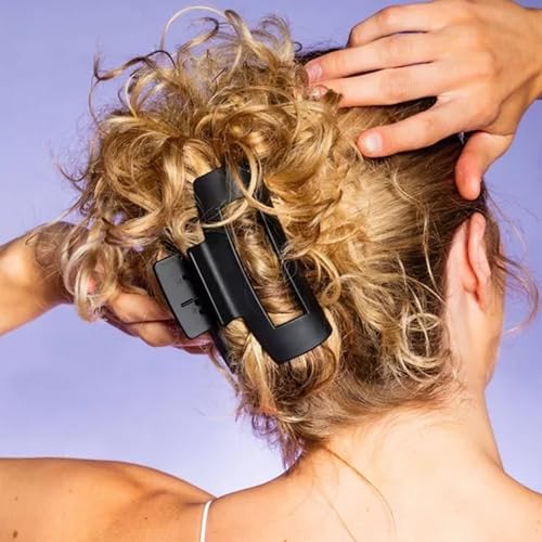Gimme Beauty Large Cavity Claw Clip - Strong Hold Hair Accessory for Thick, Long Hair - Break-Resistant Rectangle Clip with No-Slip Grip - Black
