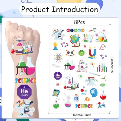 Science Temporary Tattoos Stickers - 200+ Science Temporary Tattoo Party Decorations Mad Scientist Laboratory Birthday Party Decoration Supplies