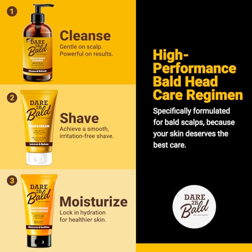 Dare 2B Bald Shaving Cream Sensitive Skin for Men | Natural Shaving Cream with Argan Oil, Shea Butter, Cocoa Butter & Tea Tree Oil | Bald Head Shave Lotion | Rich Hydration and Moisture - 5.0 OZ