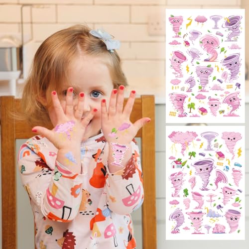 Tornado Temporary Tattoos Stickers - Pink Tornado Tattoo Stickers for Kids, Birthday Party Favors Goodie Bag Fillers Supplies Decorations, Classroom School Prizes Rewards Gifts(6 Sheets)