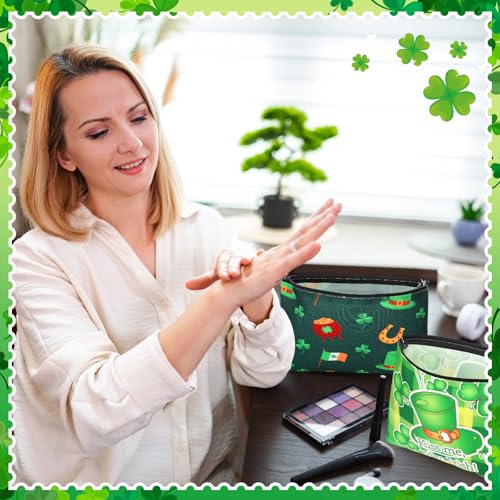 Abbylike 24 Pcs St. Patrick's Day Canvas Makeup Bags Bulk Irish Gifts for Women Shamrock Clover Cosmetic Bags Toiletry Storage Zipper Pouch Travel Purse Toiletry Pocket Organizer for Irish Party Favor