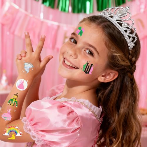 Witch Temporary Tattoos - Pink + Green 84 Pieces Foil Iridescent Design, For Good Wizard Party Favors, Birthday Witch Accessory, Kids Witch Themed Party Decorations, Party Favors