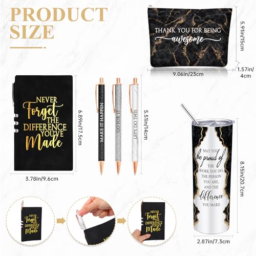 Domensi 6 Pcs Employee Appreciation Gift Set for Women Female Thank You Gift May You Be Proud 20 oz Rustic Marble Sign Tumbler Makeup Bag Journal for Nurse Lady Work Business(Black)