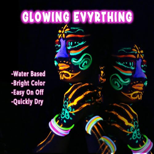 Depvision 8 Colors Glow in the Dark UV Face and Body Paint Palette Water Based Neon Blacklight Water Activated Washable Reactive Fluorescent for Christmas Halloween Party Non-toxic