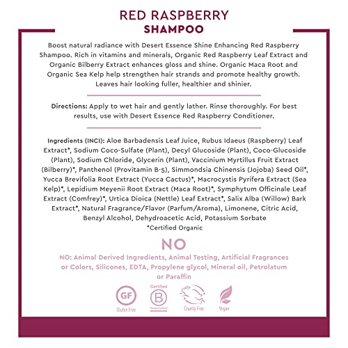 Desert Essence Red Raspberry Shampoo - 8 Fl Ounce - Gloss & Shine Enhancing - Strengthens Hair - Removes Everyday Pollutants - Vitamin A & C - Calcium - Magnesium