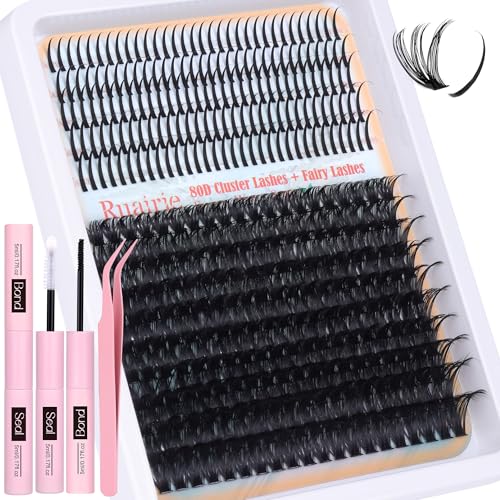 Lash Clusters Kit with Spikes 80D Volume Eyelash Extension Kit 360pcs 10-20mm Individual Lashes Manga DIY Lash Extension Kit with Bond, Seal and Tweezers by Ruairie