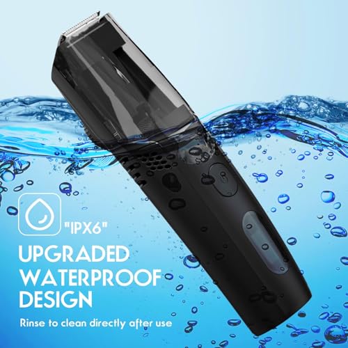Vacuum Beard Trimmer for Men Rechargeable, IPX6 Waterproof Mustache Trimmer with Adjustable Length Combs (1/25¡¯¡¯-4/5¡¯¡¯), Men¡¯s Electric Stubble Trimmer, Cordless with Built-in Vacuum (Black)