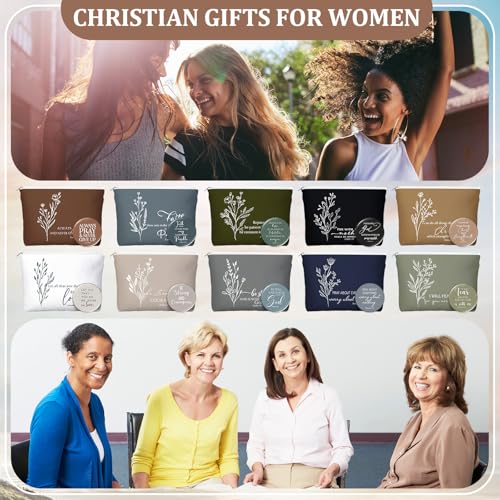 Reginary 20 Set Christian Gifts for Women Bulk 20 Religious Canvas Makeup Bags 20 Bible Verse Compact Mirrors Inspirational Church Holy Week for Easter Mother's Day(Neutral Colors,Aesthetic Style)