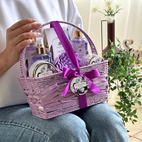 Christmas Bath Spa Gifts for Women ? Orchid & Jasmine | 9-Piece Luxury Bath and Body Set with Shower Gel, Bubble Bath, Body Mist, Lotion, Scrub, Bath Salt & More | Relaxing Gift for Her Birthday