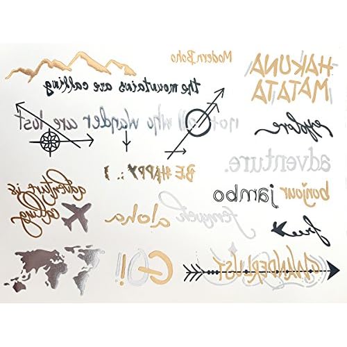5 Sheets Metallic Tattoos Gold and Silver Flash By Modern Boho Travel Inspired (Wanderlust Collection)