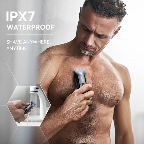kensen Body Hair Trimmer for Men - Manscape Groin & Pubic Hair Trimmer for Men, Christmas Gift Mens Body Shaver with LED Light Travel Case IPX7 Waterproof Wet Dry Use Rechargeable Ball Shavers (Black)