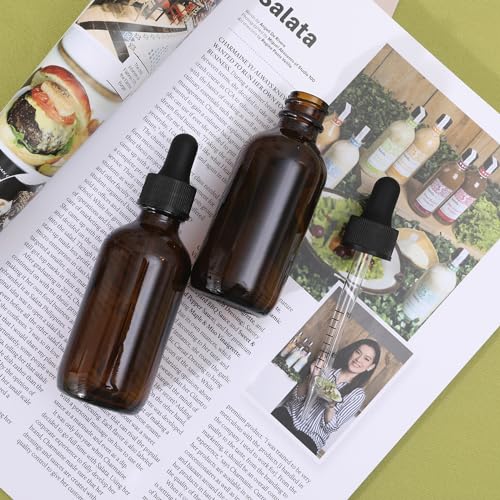 24 Pack, 2oz Glass Dropper Bottle, Preety Texture Tincture Bottles with Precise Scales Eye Droppe, for All Kinds Of Mixed Liquids,Leak-Proof Design for Easy Travel (Amber)