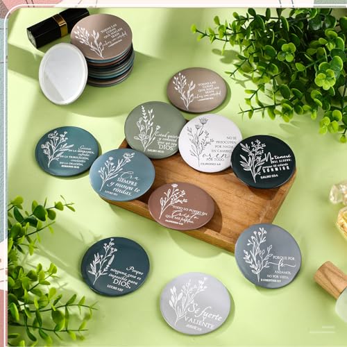80 Pcs Christian Compact Mirrors Bulk Inspirational Bible Verse Pocket Mirror Mini Purse Makeup Mirrors Christian Religious Gifts for Women Coworker Church Easter Party Favor (Spanish Bible)