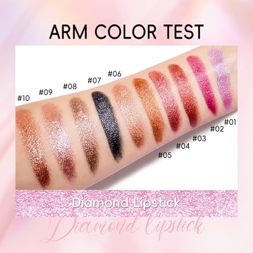 Metallic Pink Frost Glitter Lipstick for Women, Long Lasting High Shine Diamond Creamy Nude Light Pink Lipstick Transfer Proof,Shimmer High Impact Full Coverage Non Stick Cup Lip Makeup#1