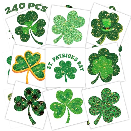 winthrop 240 Pcs Glitter Shamrock Temporary Tattoos for Kids, Individually Wrapped Safety Waterproof Tattoos, Best Choice for St Patrick's Day Classroom gadgets Matching Game Irish Party, 60 Designs