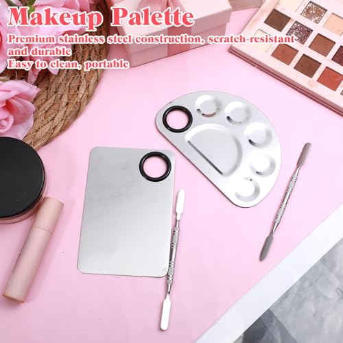 2 Set Makeup Palette Tray with Spatula, Makeup Mixing Palette Professional Cosmetic Palettes Tray Stainless Steel Cosmetic Artist Tool for Mixing Foundation Eye Shadow Eyelash Nail Art