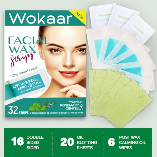 Hypoallergenic Facial Wax Strips for Sensitive Skin | Natural Hair Removal for Women | Face & Body Waxing Kit | Gentle, Fast-Acting Formula for Eyebrows, Lips, Legs & Bikini Line