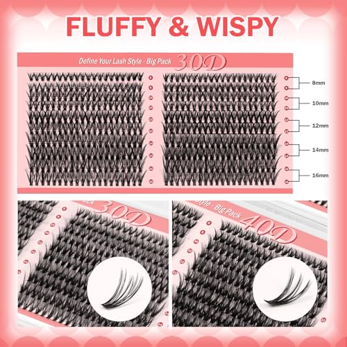 Lash Clusters Kit-800PCS DIY Eyelash Extension Kit with Bond & Seal, 30D/40D C Curl Cluster Lashes 8?16mm, Reusable Fluffy Natural False Eyelashes with Tweezers
