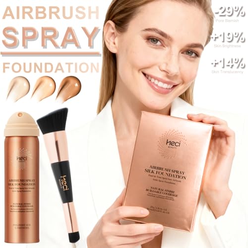 Airbrush Foundation for Mature Skin, Silk Spray & Kabuki Brush Set, Flawless Finish, Anti-Aging Formula for Smooth Radiant Skin, Long Wear Lightweight Makeup,110 Light, 1.69 fl oz