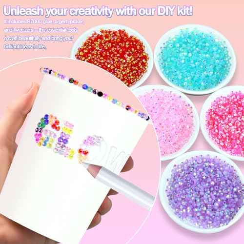 40000+Pcs Resin Jelly Rhinestones for Bedazzling, 3mm Multicolor Flat Back Gems Bedazzler Kit with 3Pcs 10ml B7000 Jewelry Glue, Colorful Bulk Jewels for Book Shoes Crafts Tumblers Nail Art DIY