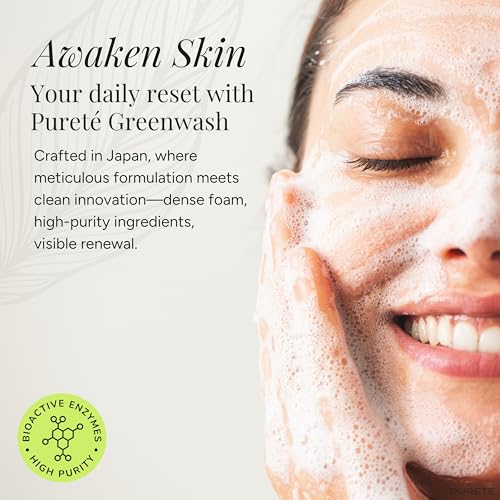 Puret? Greenwash | Powder-to-Lather Exfoliating Cleanser with Ceremonial Matcha | Gentle, No-Tears Foaming Face Wash for Smooth, Clarified Skin | Buttery-Soft, Non-Abrasive | Made in Japan | 1.4 oz