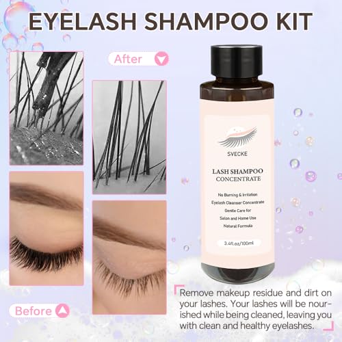 Lash Concentrate Shampoo 100ml for Lash Extension, Lash Shampoo Kit for Eyelash Cleansing, Oil-Free Eyelash Extension Cleanser Concentrate, Lash Cleaning Kit with Brush Bottle